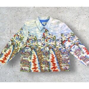Coldwater Creek Linen Blend Blazer Jacket Size Petite XL Scenic Village Print